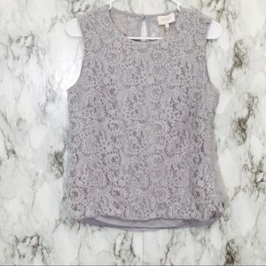 Laundry By Shelli Segal Gray Lace Keyhole Blouse!